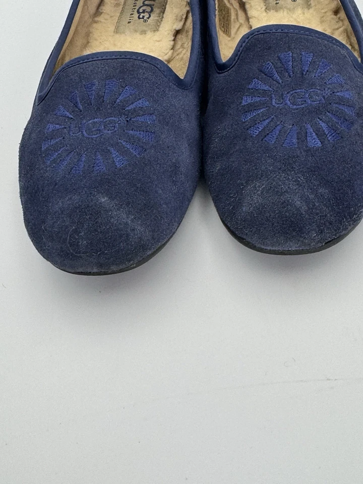 UGG Australia синий замшевый стриженный мех тапочки женщин 7 логотип вышитые плоскостях - Изображение 4 из 4
