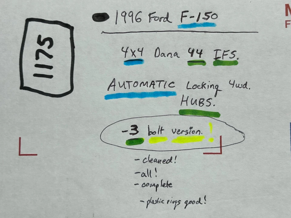 80-96 Ford F-150 - Dana 44 IFS - 3 pernos bujes de bloqueo automático 4x4 automático bronco Foto 2 de 4