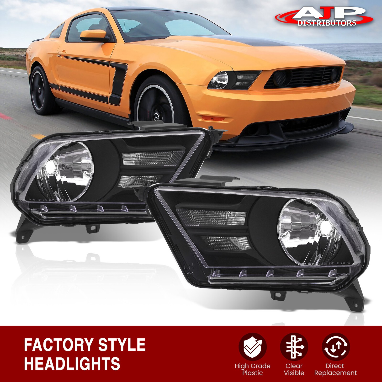 Black Clear Corner Head Lights Lamps Assembly LH & RH For 2010-2014 Ford Mustang