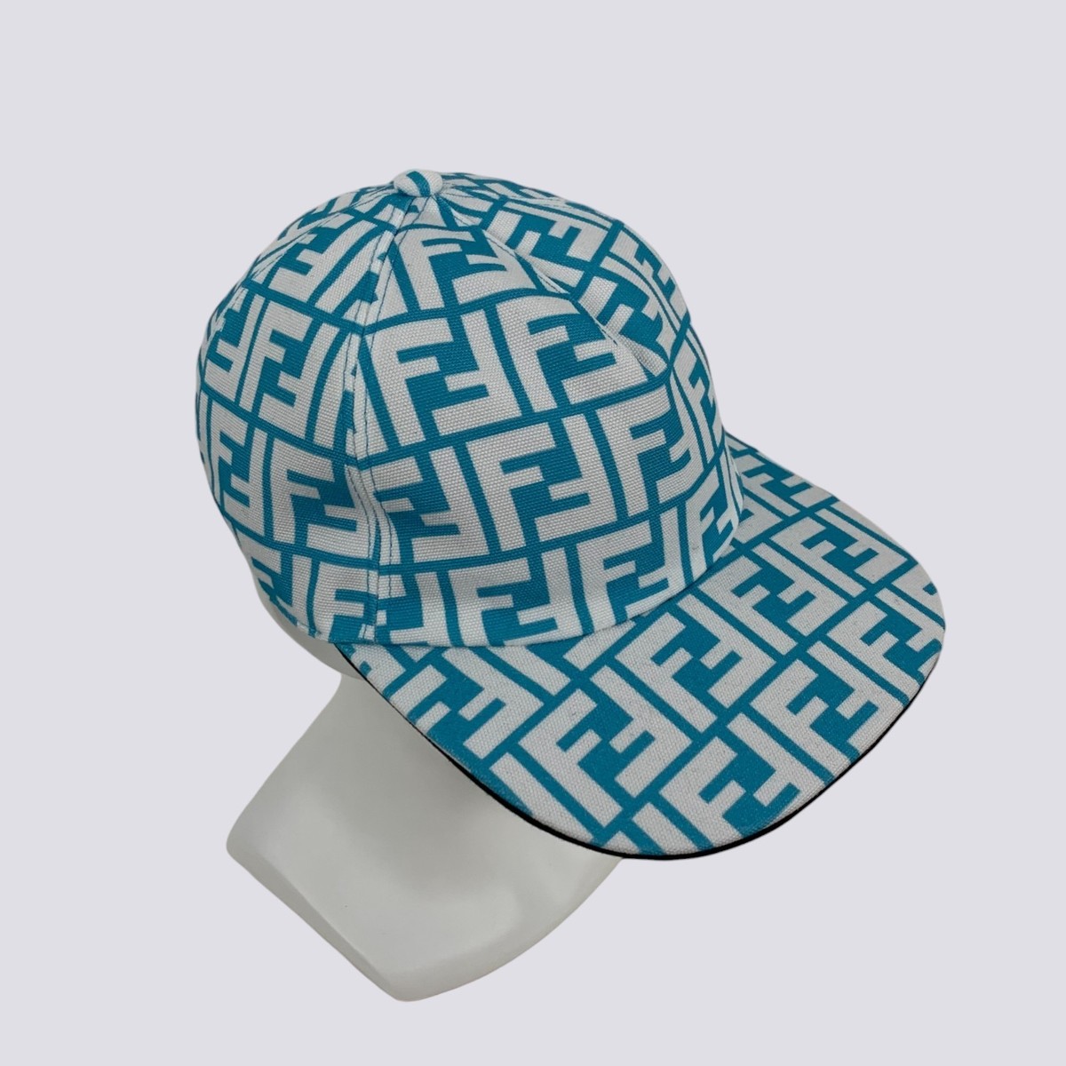 Fendi FF Monogram Logo Print Canvas Baseball Cap Hat Turquoise