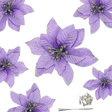 12 Pcs 5" Glitter Artificial Poinsettia Flowers for Christmas Wedding Festival