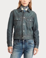 RRL Leather Ralph Lauren Indigo Distressed Trucker Jacket $2,600