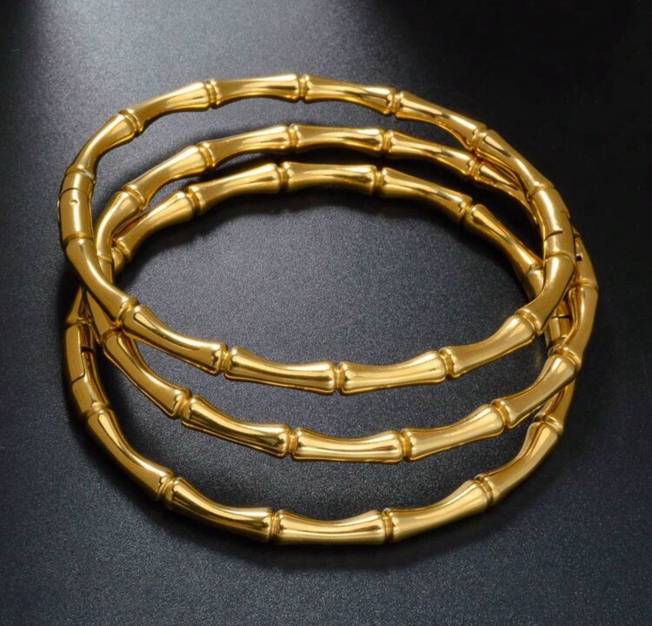 Bracelets jonc bambou dorés en acier inoxydable de qualité supérieure