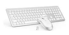 SEENDA SK-38 Wireless Keyboard Mouse Combo Full-Size Slim Thin White  Silver 