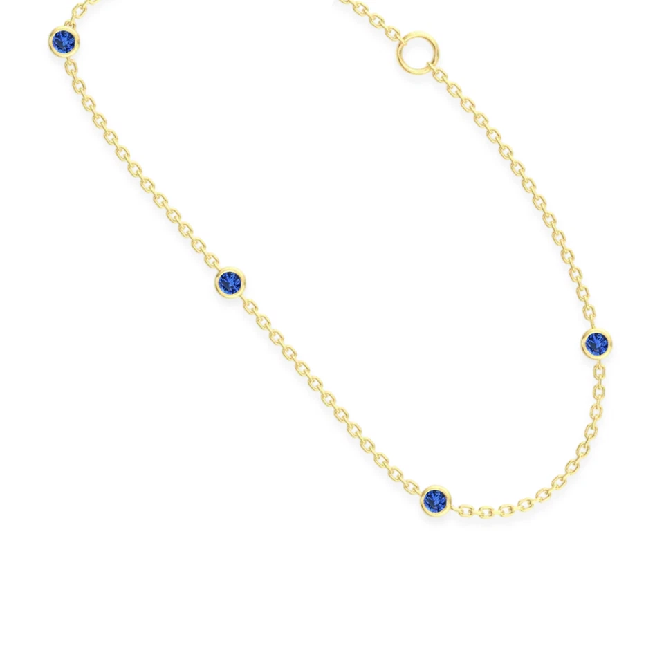 Brazalete de oro amarillo de 9 quilates y zafiro azul de 0,35 quilates x5 piedras redondas naturales genuinas Foto 2 de 3