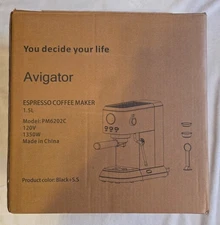 Avigator 1.5L Espresso Coffee Maker PM6202C Black Stainless Steel New Open Box