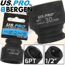 US PRO 30mm Shallow Impact Socket 1/2" Drive 30mm 6 Point Single Hex Impact CR-V