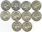 10 Washington Quarters Lot – 90% Silver – Various Dates and Mints