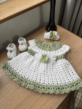 Baby Dress Mary Jane Shoes Headband Hand Crochet Newborn Romany Reborn Gift