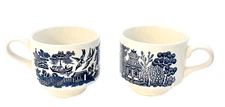Churchill Blue Willow Georgian 6 oz. Breakfast Cup/Mugs 3” Dia Set of 2 Vintage