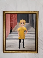 Mid-Century Outsider Art – “Girl in Yellow” – Oil on 10x12 Linoleum – D. Hayden