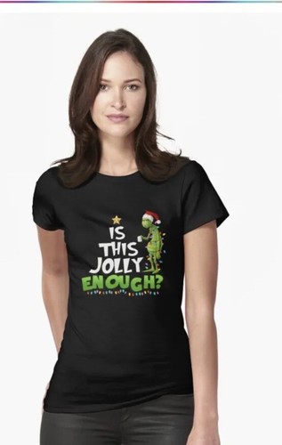 The Grinch Is This Jolly Enough Unisex Small Short Sleeve TShirt Blk Christmas - Picture 2 of 5