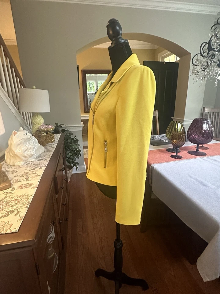 Tahari Cremallera Frontal Moto Chaqueta Blazer Amarillo Talla 6 Foto 2 de 4