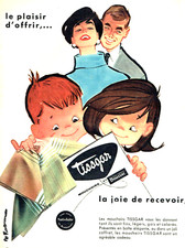 publicité Advertising  1222  1958    Tissgar Boussac   mouchoirs joie de recevoi