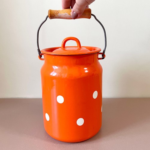 Vintage Orange Polka Dot Enamel Milk Can USSR Retro Soviet Enamelware Milk Jug - Picture 6 of 9