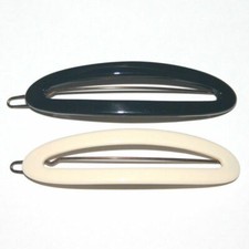 Women's Hair Clip Barrette Classic Oval Circle Cream Ivory Black Made in France