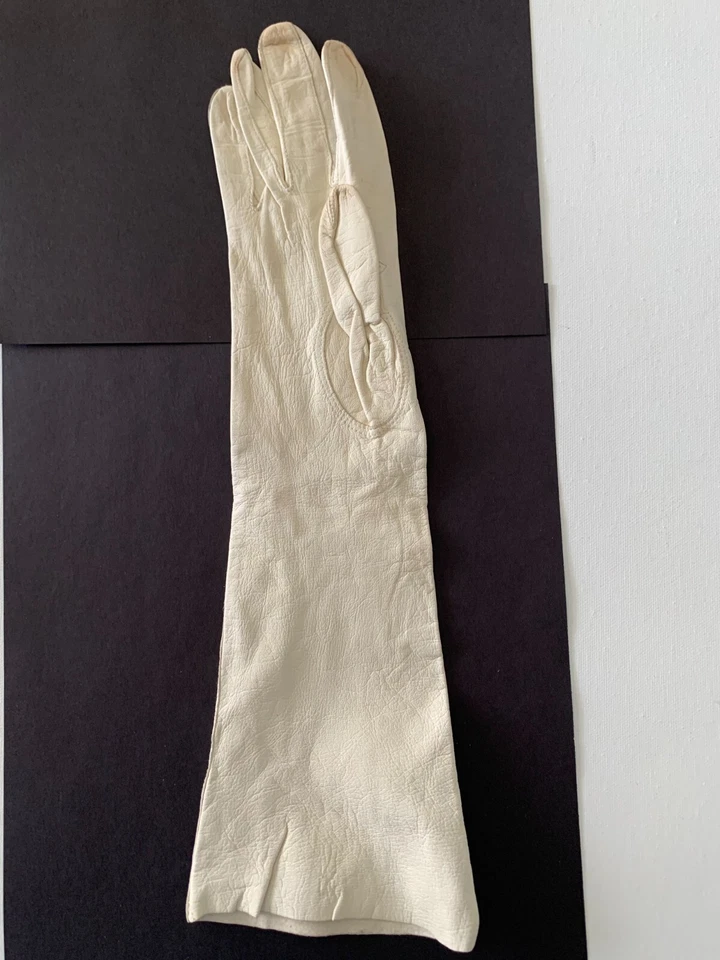 Guantes para mujer de colección La Masheen Trefousee de cuero longitud ópera Francia talla 7 Foto 4 de 4