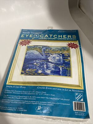 #05107 NEEDLE TREASURES ''SWANS IN LILY POND'' LARGE COUNT CROSS STITCH KIT NIP!