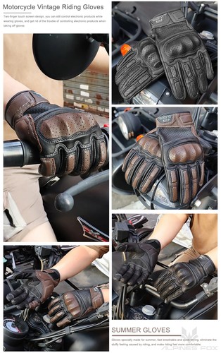 Guanti Moto Pelle Traforata Uomo Donna Full Finger Motocross Biker Guanto - Foto 20 di 27