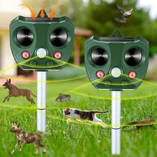 2PCS Animal Repeller Ultrasonic Solar Power Outdoor Pest Cat Mice Deer Sensor