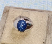 Vintage Blue Star Sapphire Ring Silver Filled Star Sapphire Men's Signet Ring