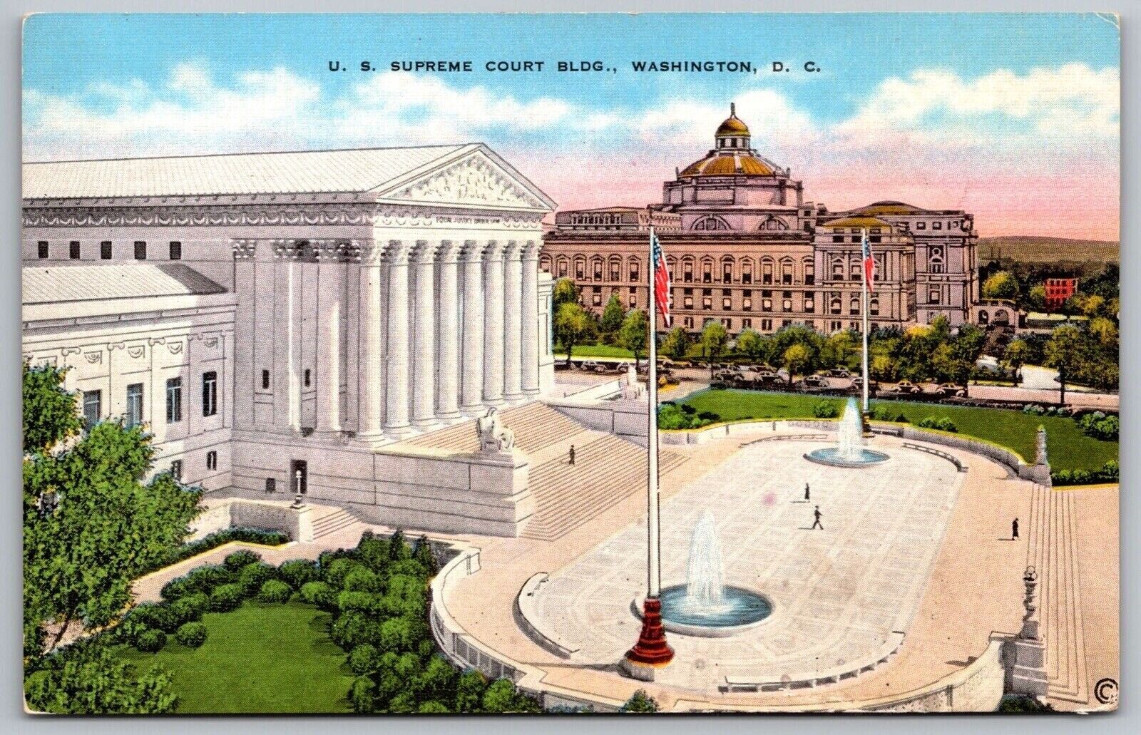 US Supreme Court Building Washington DC Government American Flags UNP Postcard