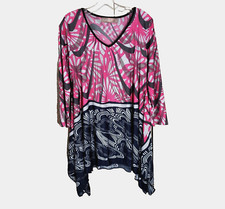 Urban Mango M Tunic Top Gray Pink Blue Glam Indie Artsy Mod Festival Comfy Retro