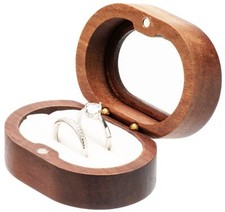 Oval Small Walnut Wooden Ring Box for 2 Rings, Ring Holder for Engagement Wed...