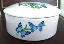 Blue Butterfly Trinket Dish Ceramic Jewelry Box Shabby FTD Cottagecore Vintage 