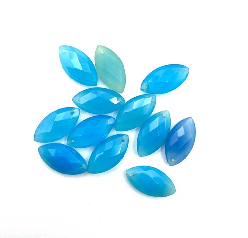 Lote de 12 piedras preciosas perforadas corte marquesa calcedonia azul natural 11*22 mm 112 CT - Imagen 4 de 5