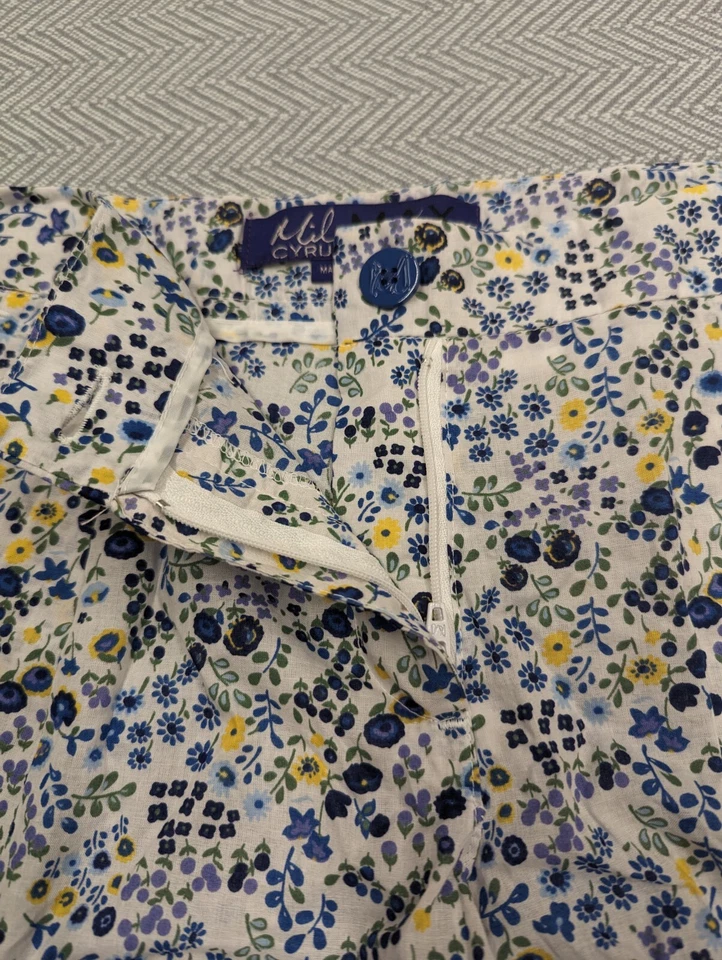 Mini Pantalones Cortos Para Mujer MILEY CYRUS MAX AZRIA Blanco Floral Plisado Talla 9 Foto 3 de 4