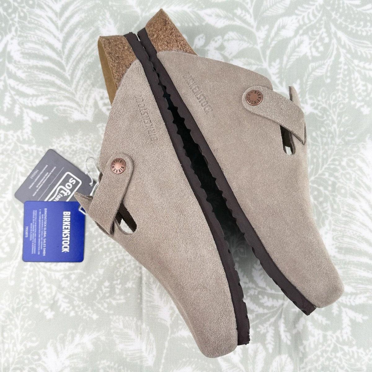 Birkenstock Boston Taupe Suede Soft Footbed Men's Clog Shoes Wide