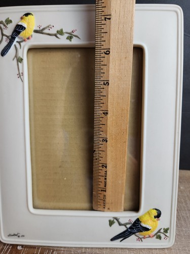 Bird Picture Frame Bisque Porcelain Picture By Burkhart Yellow Chickadess 1990 - Picture 4 of 14