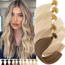 300Pcs Nail U Tip Straight 100% Human Hair Extensions Pre-Bonded Keratin 14"-24"