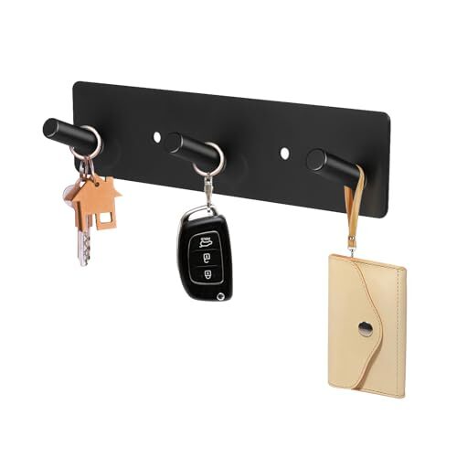  Key Holder Wall Mount, Black Metal Key Hanger with 3 Key Hooks Compact Key 