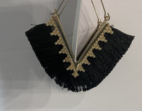 3- V Shape Tassel fringe silky dangle geometric earrings. Lightweight. - Picture 2 of 15