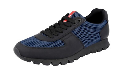 PRADA Leather PRAX LINEA ROSSA Sneaker RED STRIPE 4E2700 Black Blue