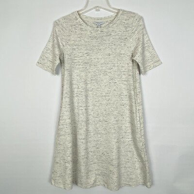 Katherine Barclay Shift Dress S Short Sleeve Crew Neck Cream Space Dye NEW