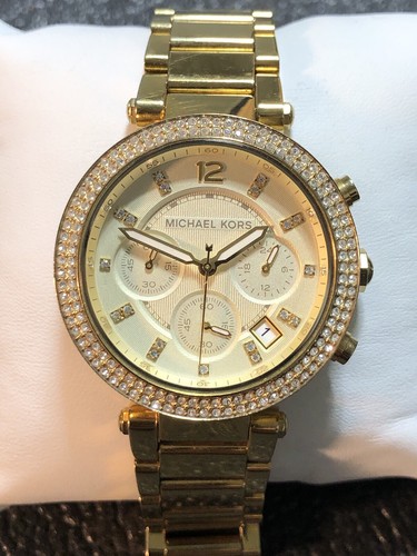 Michael Kors Parker MK5354 Women Gold-Tone Watch Analog Crystal Pave Chronograph - Picture 5 of 21