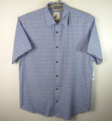 Fundamental Coast NWT Size Blue Subtle Stripe Cotton Short Sleeve Button Front