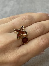 Natural Baltic Amber Ring with Gold Plated Sterling Silver 925.Amber Stone Ring.