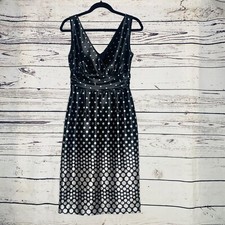 Eliza J Dress Womens 6Cocktail Sheath V Neck Shirred Waist Ombre Dot Tank