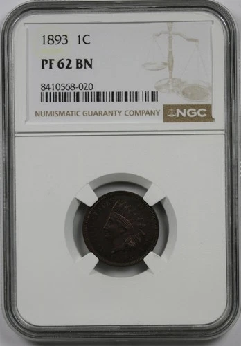 1893 1C NGC Proof PF 62 BN Brown Indian Head Penny