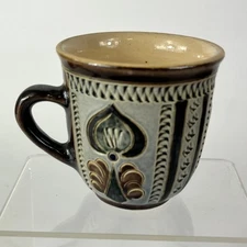 German Blue Spade Coffee Cup Signed Pottery Vtg Unique 3" Tea Wine Handarbeit