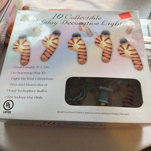 3 Vintage Set of 10 Plastic blow mold Candy Cane Ornament String Light Set 