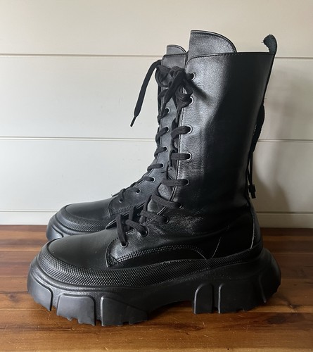 Zara Women’s Runway Black Leather Combat Boots Size 40