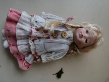Sweet Porcelain Doll Girl pink Vintage Blonde Dress 8 inch