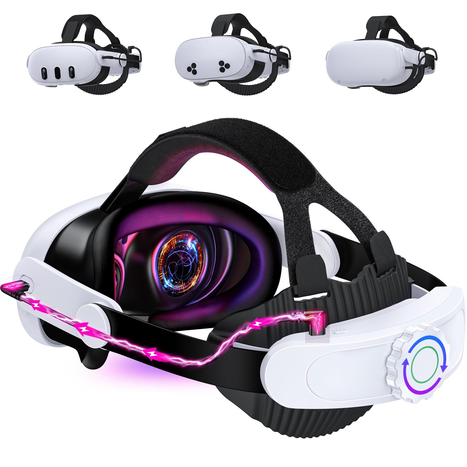 Sangle Tête pour Meta Quest 2 Batterie 10000mAh Soirée Gaming VR Confort