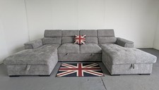 Alaya U Shape Sofabed Grey Adjustable Headrests and Double Storage