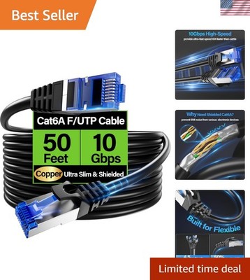 Cat6A Ethernet Cable Shielded 10Gbps 50 ft, Slim Shielded F/UTP Ethernet Cabl...